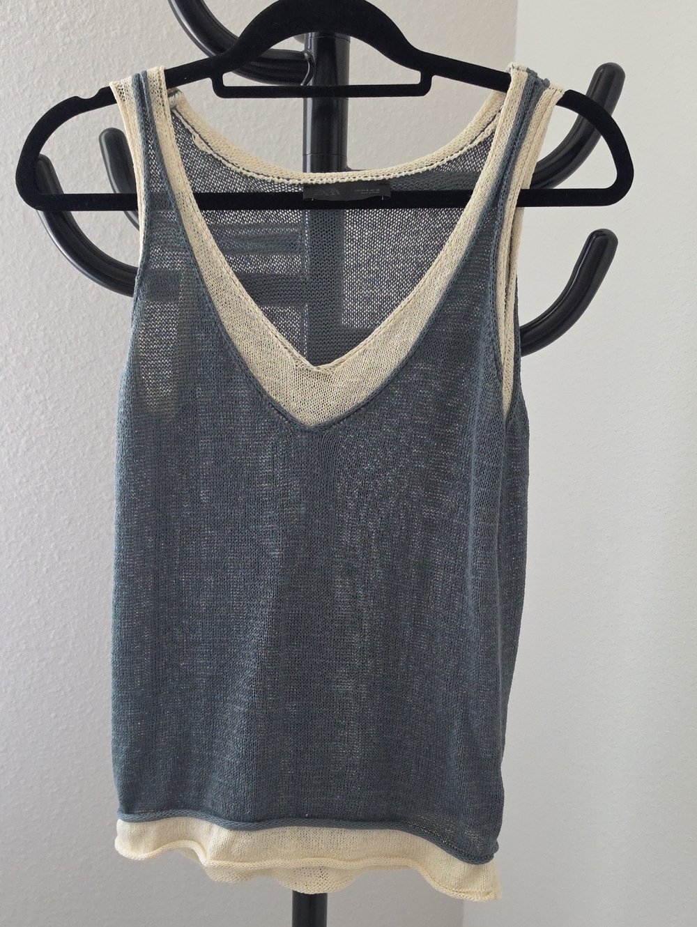 Zara Knit V-Neck Tank with Cream Trim